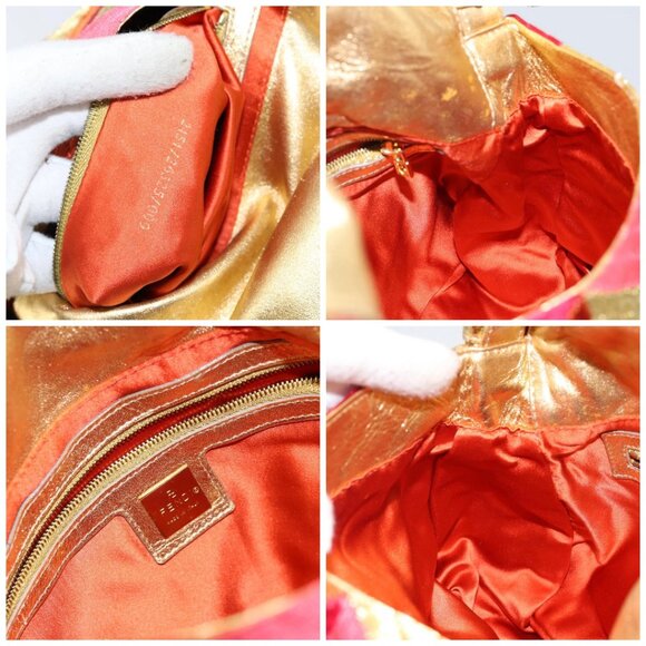 FENDI Mamma Baguette Shoulder Bag Satin Red Gold Auth 144979 - Picture 15 of 16